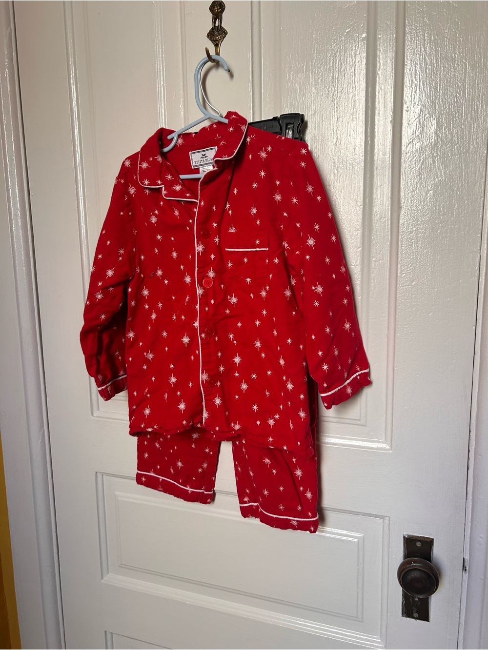 Petite Plume Star-Print Pajama Set, Red with White Piping - Cozy Two-Piece